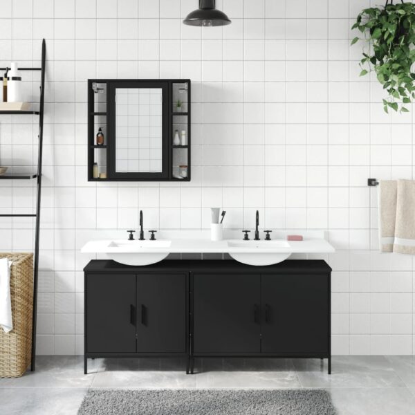 vidaXL 3 Piece Bathroom Cabinet Set Black Engineered Wood - Image 3