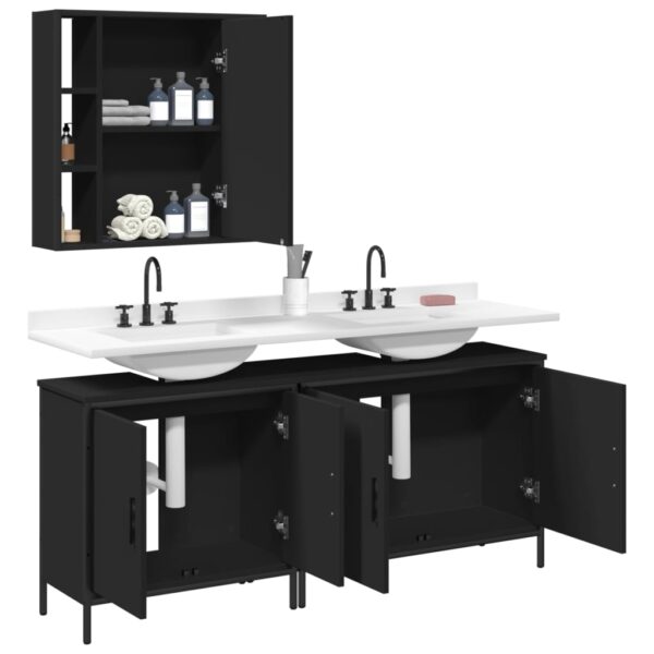 vidaXL 3 Piece Bathroom Cabinet Set Black Engineered Wood - Image 4