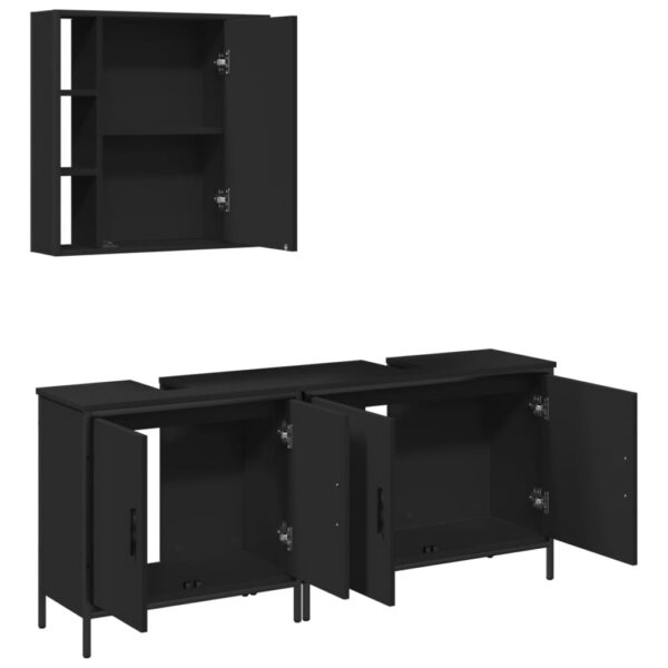 vidaXL 3 Piece Bathroom Cabinet Set Black Engineered Wood - Image 5