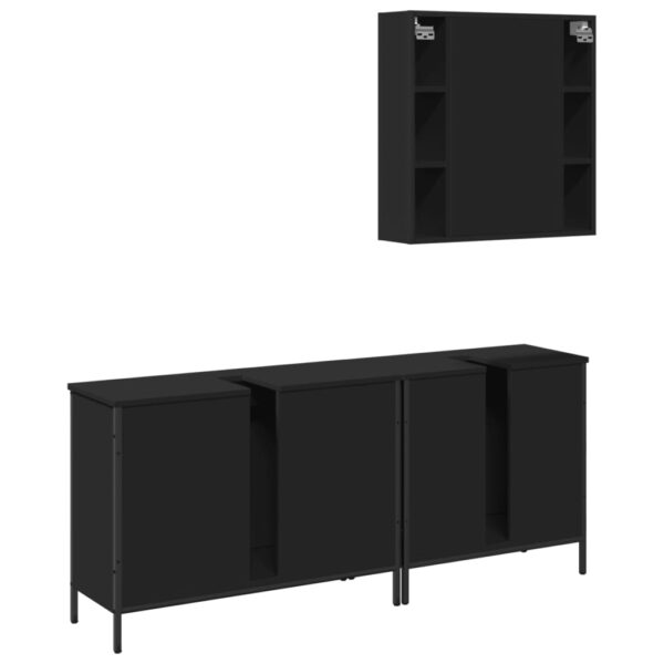 vidaXL 3 Piece Bathroom Cabinet Set Black Engineered Wood - Image 8