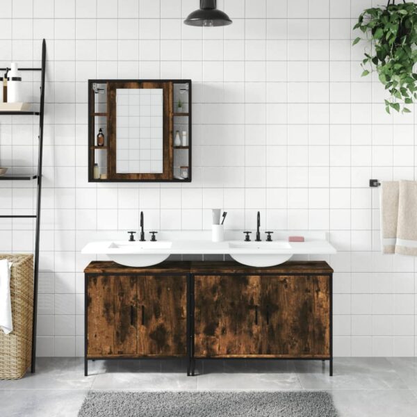 vidaXL 3 Piece Bathroom Cabinet Set Smoked Oak Engineered Wood - Image 3