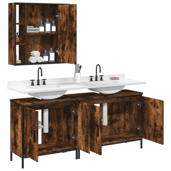 vidaXL 3 Piece Bathroom Cabinet Set Smoked Oak Engineered Wood - Image 4