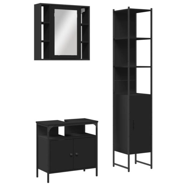 vidaXL 3 Piece Bathroom Cabinet Set Black Engineered Wood - Image 2