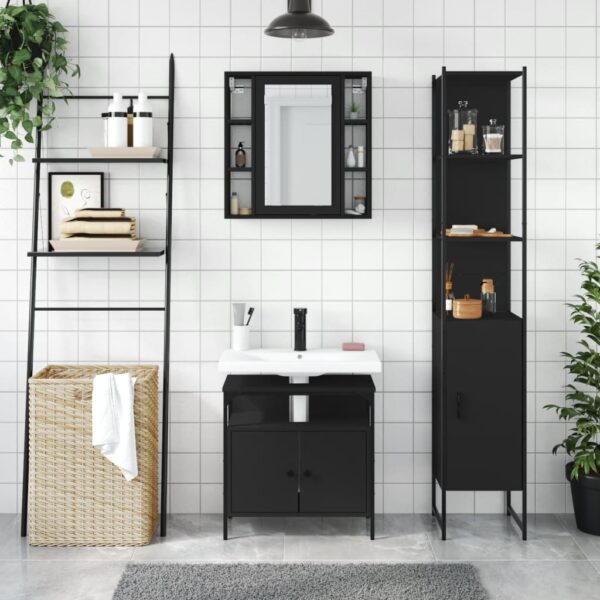 vidaXL 3 Piece Bathroom Cabinet Set Black Engineered Wood - Image 3