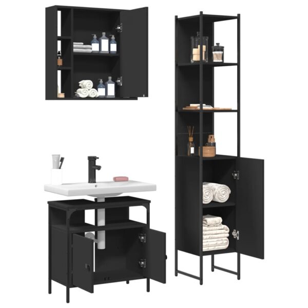 vidaXL 3 Piece Bathroom Cabinet Set Black Engineered Wood - Image 4