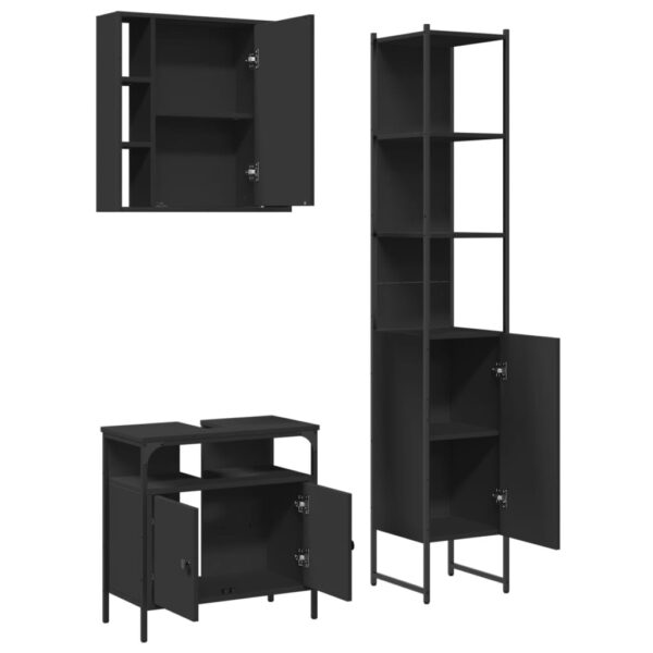 vidaXL 3 Piece Bathroom Cabinet Set Black Engineered Wood - Image 5