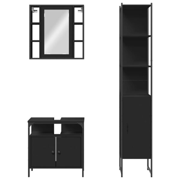 vidaXL 3 Piece Bathroom Cabinet Set Black Engineered Wood - Image 6