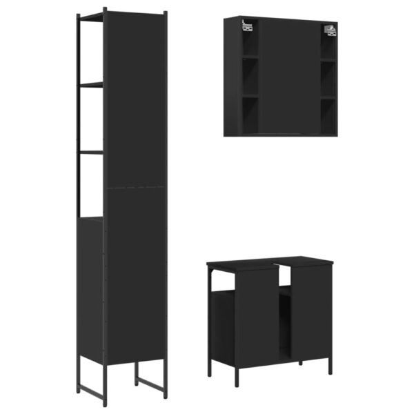 vidaXL 3 Piece Bathroom Cabinet Set Black Engineered Wood - Image 8