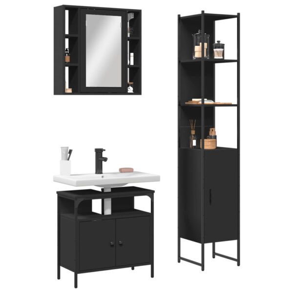 vidaXL 3 Piece Bathroom Cabinet Set Black Engineered Wood