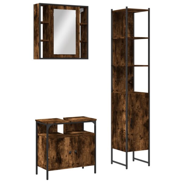 vidaXL 3 Piece Bathroom Cabinet Set Smoked Oak Engineered Wood - Image 2