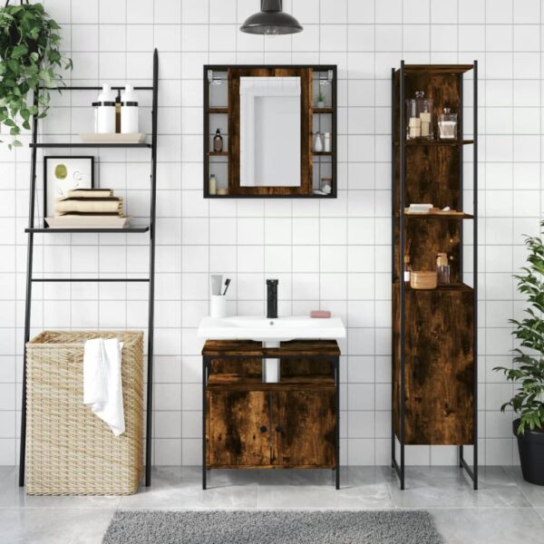 vidaXL 3 Piece Bathroom Cabinet Set Smoked Oak Engineered Wood - Image 3