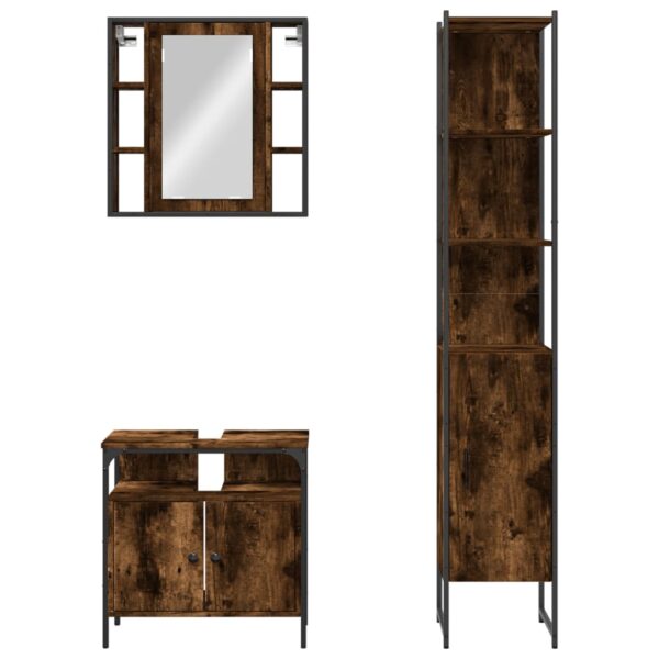 vidaXL 3 Piece Bathroom Cabinet Set Smoked Oak Engineered Wood - Image 6