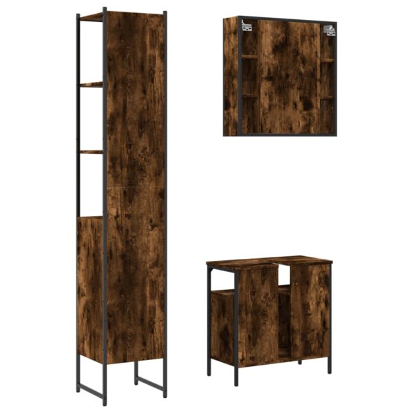 vidaXL 3 Piece Bathroom Cabinet Set Smoked Oak Engineered Wood - Image 8