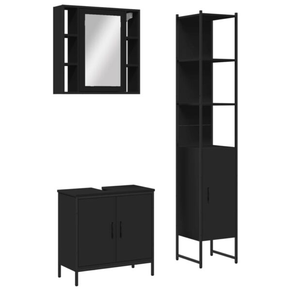 vidaXL 3 Piece Bathroom Cabinet Set Black Engineered Wood - Image 2