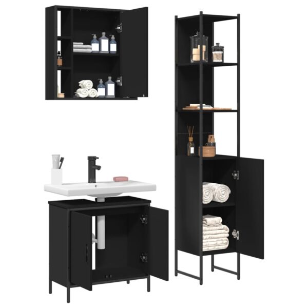 vidaXL 3 Piece Bathroom Cabinet Set Black Engineered Wood - Image 4