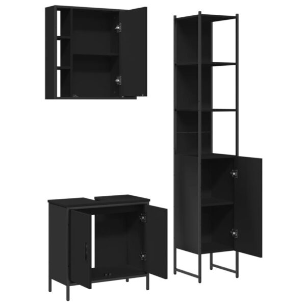 vidaXL 3 Piece Bathroom Cabinet Set Black Engineered Wood - Image 5