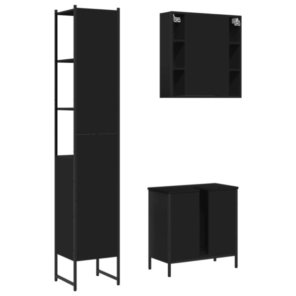 vidaXL 3 Piece Bathroom Cabinet Set Black Engineered Wood - Image 8