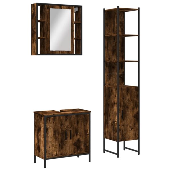 vidaXL 3 Piece Bathroom Cabinet Set Smoked Oak Engineered Wood - Image 2