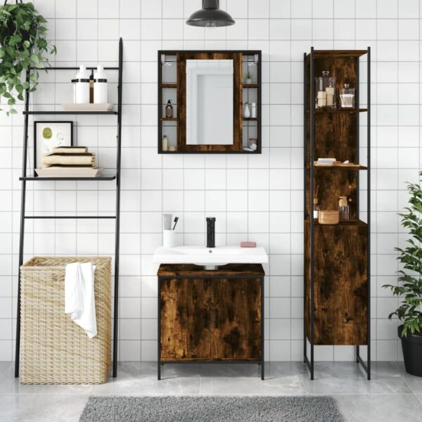 vidaXL 3 Piece Bathroom Cabinet Set Smoked Oak Engineered Wood - Image 3