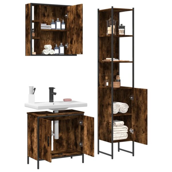 vidaXL 3 Piece Bathroom Cabinet Set Smoked Oak Engineered Wood - Image 4