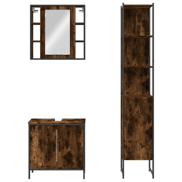 vidaXL 3 Piece Bathroom Cabinet Set Smoked Oak Engineered Wood - Image 6