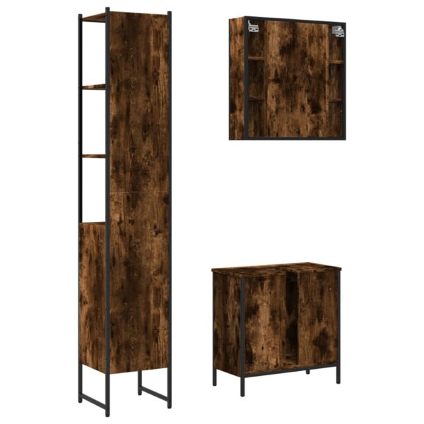 vidaXL 3 Piece Bathroom Cabinet Set Smoked Oak Engineered Wood - Image 8