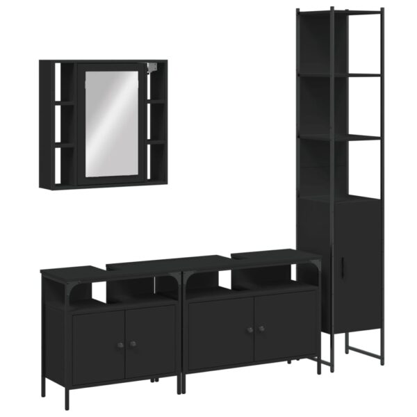 vidaXL 4 Piece Bathroom Cabinet Set Black Engineered Wood - Image 2