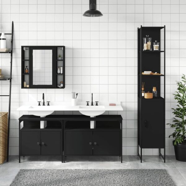 vidaXL 4 Piece Bathroom Cabinet Set Black Engineered Wood - Image 3