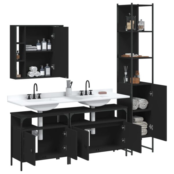 vidaXL 4 Piece Bathroom Cabinet Set Black Engineered Wood - Image 4