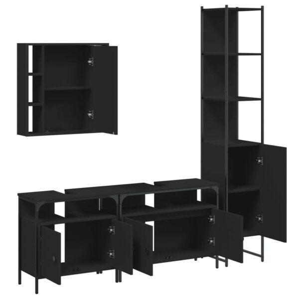 vidaXL 4 Piece Bathroom Cabinet Set Black Engineered Wood - Image 5