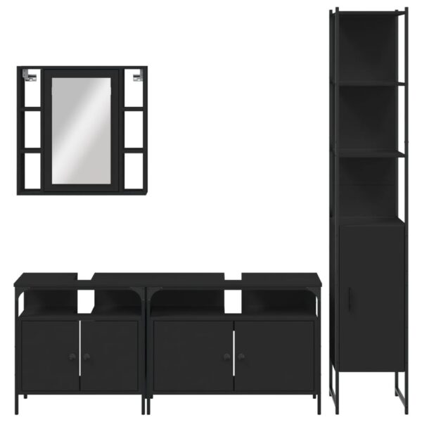 vidaXL 4 Piece Bathroom Cabinet Set Black Engineered Wood - Image 6