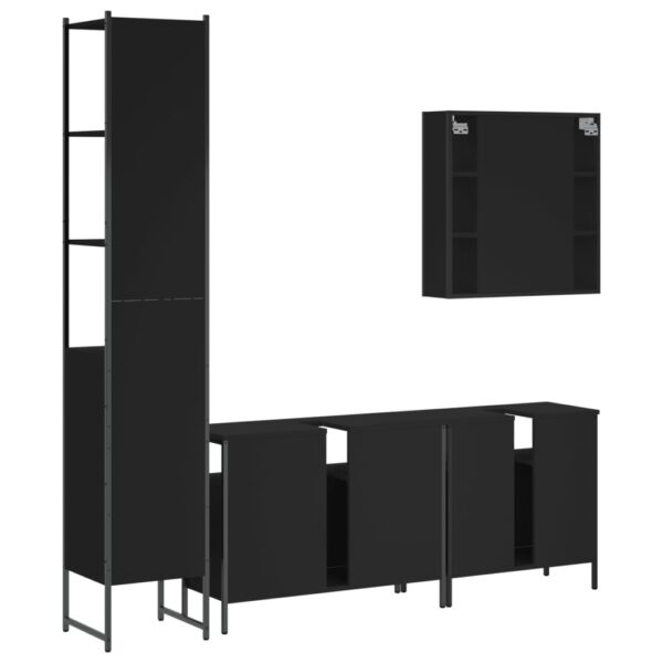 vidaXL 4 Piece Bathroom Cabinet Set Black Engineered Wood - Image 8