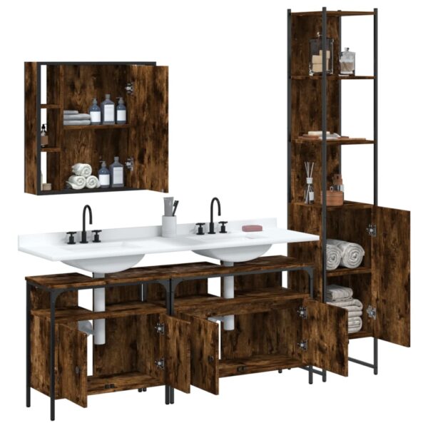 vidaXL 4 Piece Bathroom Cabinet Set Smoked Oak Engineered Wood - Image 4