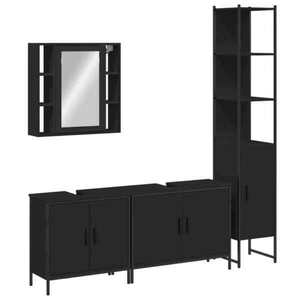 vidaXL 4 Piece Bathroom Cabinet Set Black Engineered Wood - Image 2