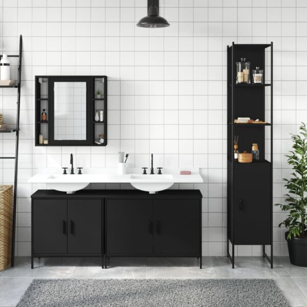 vidaXL 4 Piece Bathroom Cabinet Set Black Engineered Wood - Image 3