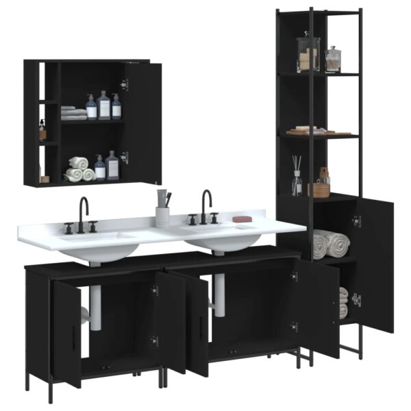 vidaXL 4 Piece Bathroom Cabinet Set Black Engineered Wood - Image 4