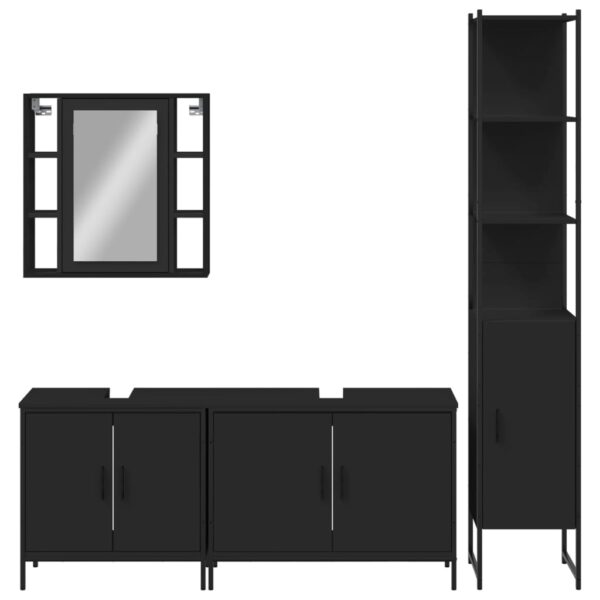 vidaXL 4 Piece Bathroom Cabinet Set Black Engineered Wood - Image 6