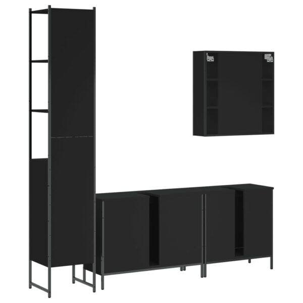 vidaXL 4 Piece Bathroom Cabinet Set Black Engineered Wood - Image 8