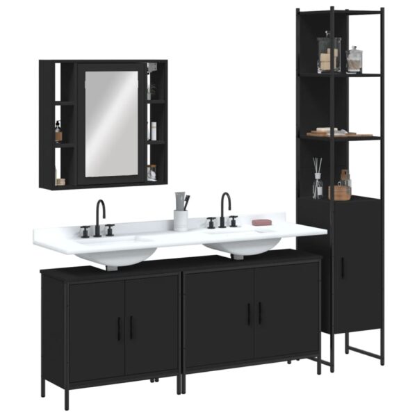 vidaXL 4 Piece Bathroom Cabinet Set Black Engineered Wood