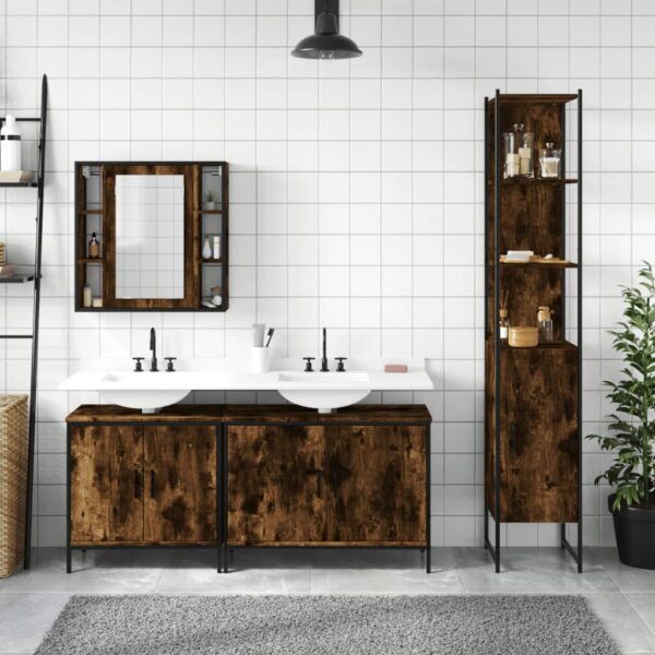 vidaXL 4 Piece Bathroom Cabinet Set Smoked Oak Engineered Wood - Image 3