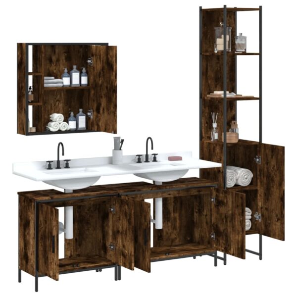 vidaXL 4 Piece Bathroom Cabinet Set Smoked Oak Engineered Wood - Image 4