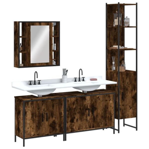 vidaXL 4 Piece Bathroom Cabinet Set Smoked Oak Engineered Wood