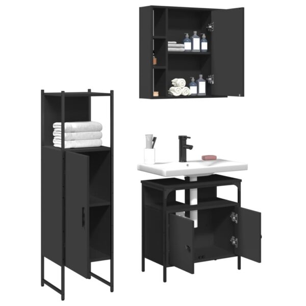 vidaXL 3 Piece Bathroom Cabinet Set Black Engineered Wood - Image 4