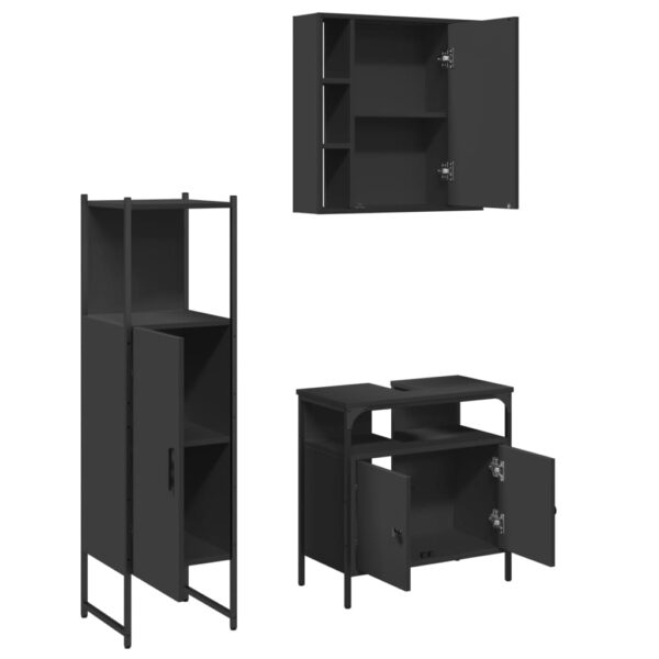 vidaXL 3 Piece Bathroom Cabinet Set Black Engineered Wood - Image 5