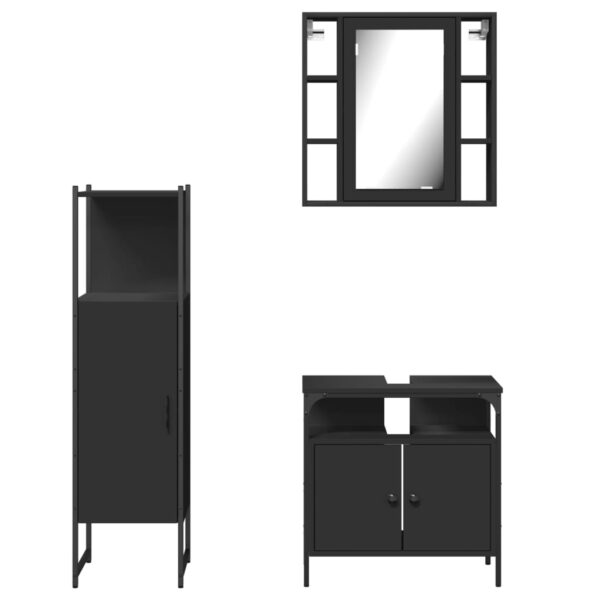 vidaXL 3 Piece Bathroom Cabinet Set Black Engineered Wood - Image 6