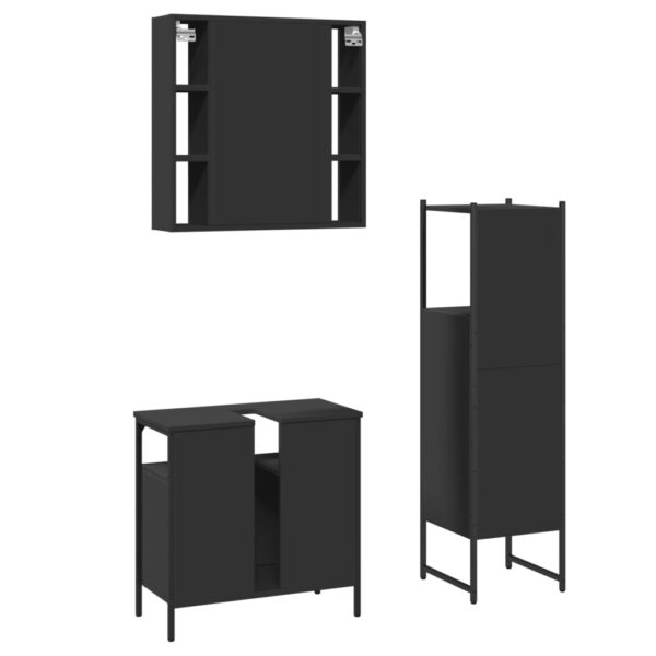 vidaXL 3 Piece Bathroom Cabinet Set Black Engineered Wood - Image 8