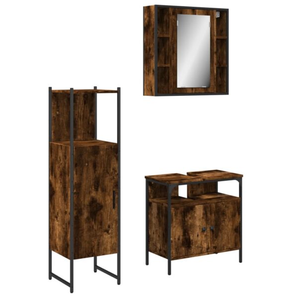 vidaXL 3 Piece Bathroom Cabinet Set Smoked Oak Engineered Wood - Image 2