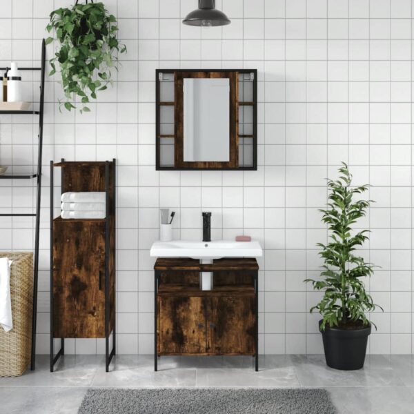 vidaXL 3 Piece Bathroom Cabinet Set Smoked Oak Engineered Wood - Image 3