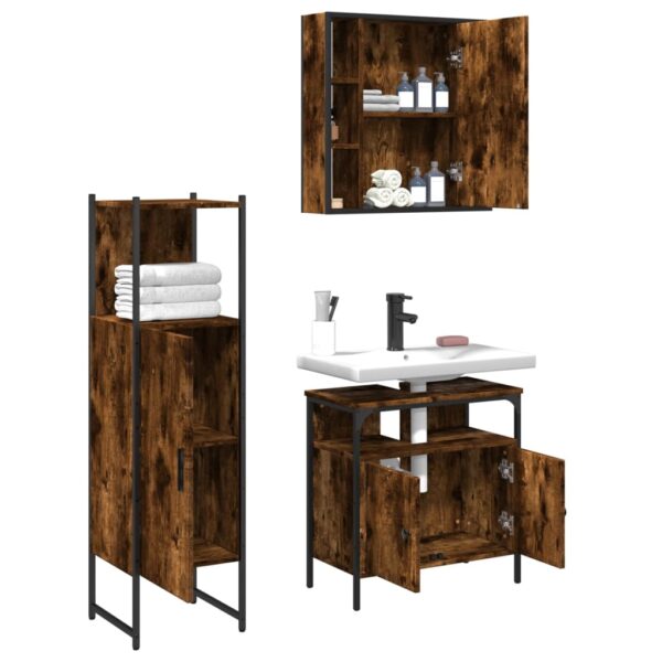 vidaXL 3 Piece Bathroom Cabinet Set Smoked Oak Engineered Wood - Image 4