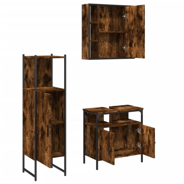 vidaXL 3 Piece Bathroom Cabinet Set Smoked Oak Engineered Wood - Image 5